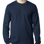 Bayside Mens USA Made Long Sleeve Crewneck T-Shirt w/ Pocket - Navy Blue