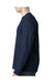 Bayside 8100 Mens USA Made Long Sleeve Crewneck T-Shirt w/ Pocket Navy Blue Model Side