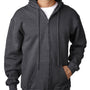 Bayside Mens USA Made Full Zip Hooded Sweatshirt Hoodie w/ Pockets - Heather Charcoal Grey