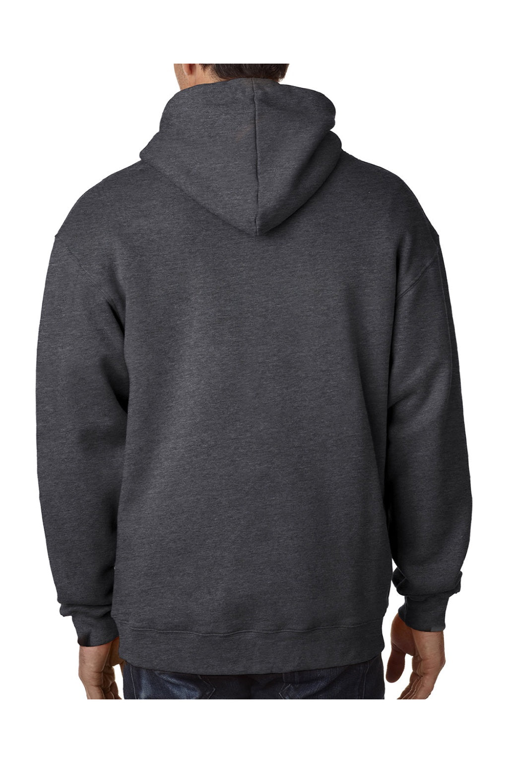Bayside BA900 Mens USA Made Full Zip Hooded Sweatshirt Hoodie w/ Pockets Heather Charcoal Grey Model Back