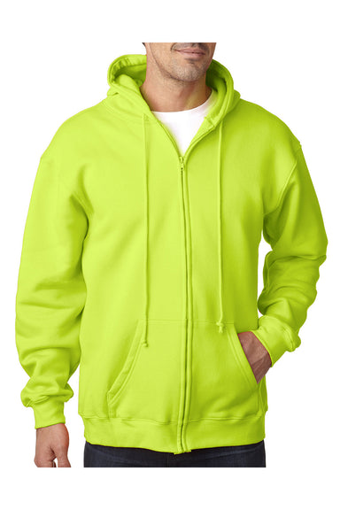 Bayside BA900 Mens USA Made Full Zip Hooded Sweatshirt Hoodie Lime Green Model Front