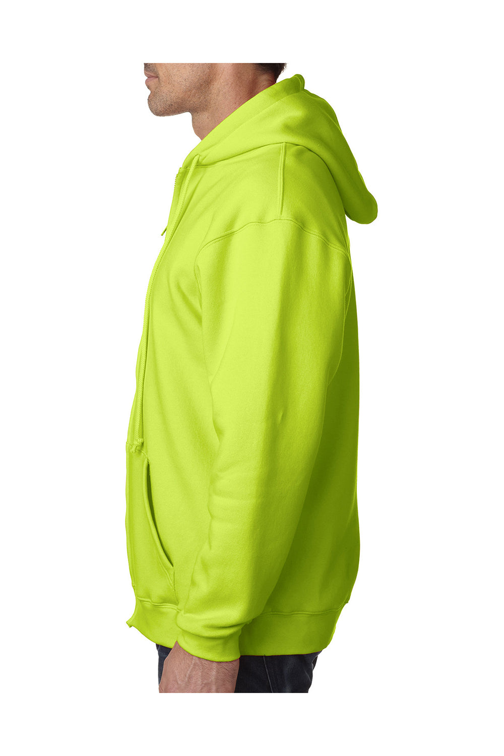 Bayside BA900 Mens USA Made Full Zip Hooded Sweatshirt Hoodie Lime Green Model Side