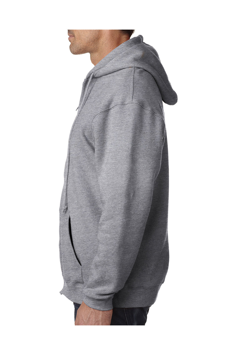 Bayside BA900 Mens USA Made Full Zip Hooded Sweatshirt Hoodie Dark Ash Grey Model Side