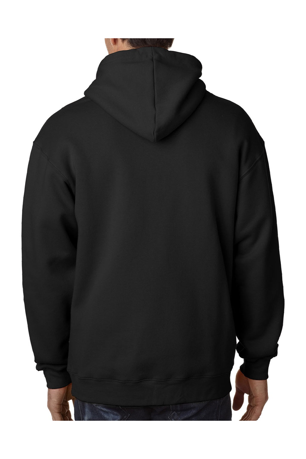 Bayside BA900 Mens USA Made Full Zip Hooded Sweatshirt Hoodie w/ Pockets Black Model Back