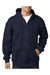 Bayside BA900 Mens USA Made Full Zip Hooded Sweatshirt Hoodie w/ Pockets Navy Blue Model Front