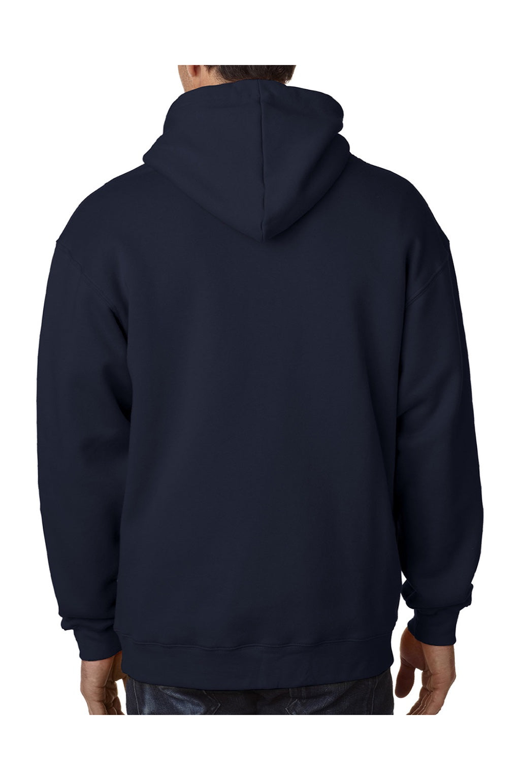 Bayside BA900 Mens USA Made Full Zip Hooded Sweatshirt Hoodie w/ Pockets Navy Blue Model Back