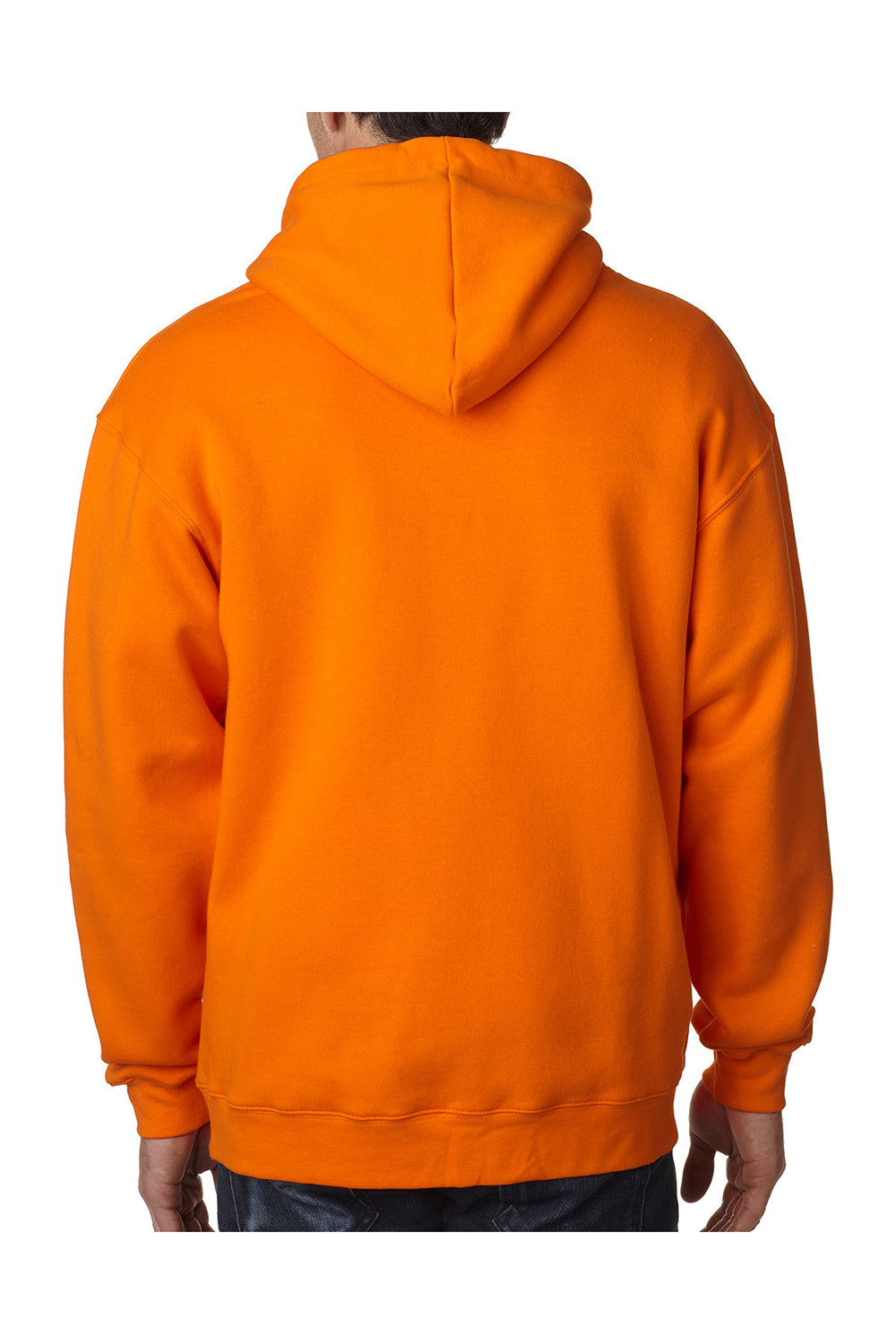 Bayside BA900 Mens USA Made Full Zip Hooded Sweatshirt Hoodie Bright Orange Model Back