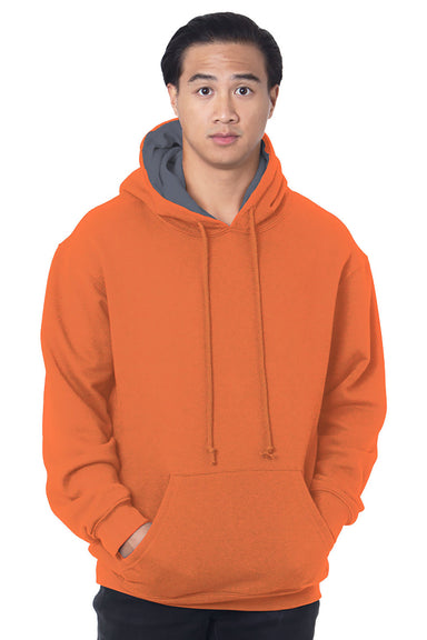 Bayside BA930 Mens Thermal Lined Hooded Sweatshirt Hoodie Bright Orange/Dark Grey Model Front