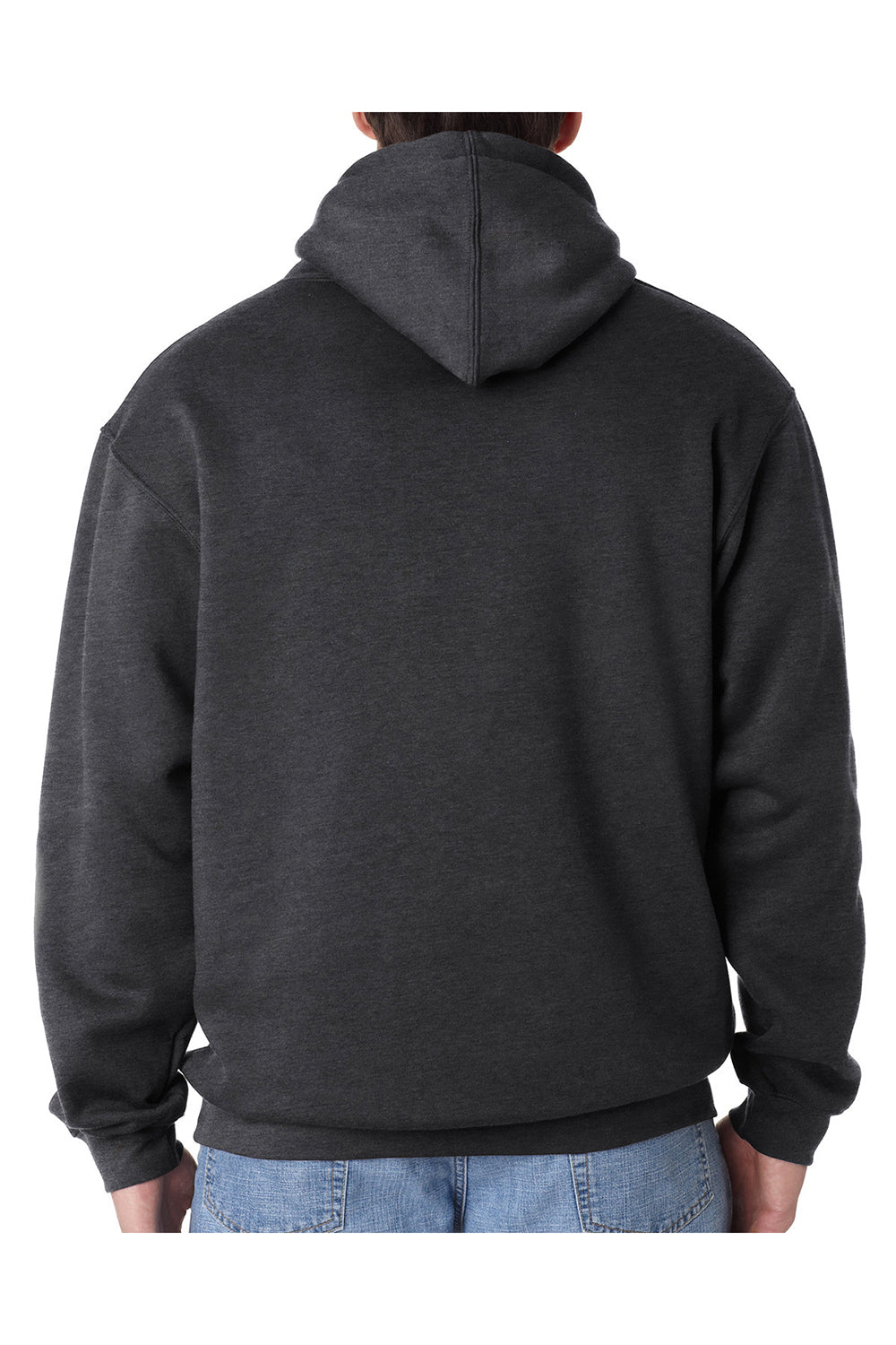 Bayside BA960 Mens USA Made Hooded Sweatshirt Hoodie Heather Charcoal Grey Model Back