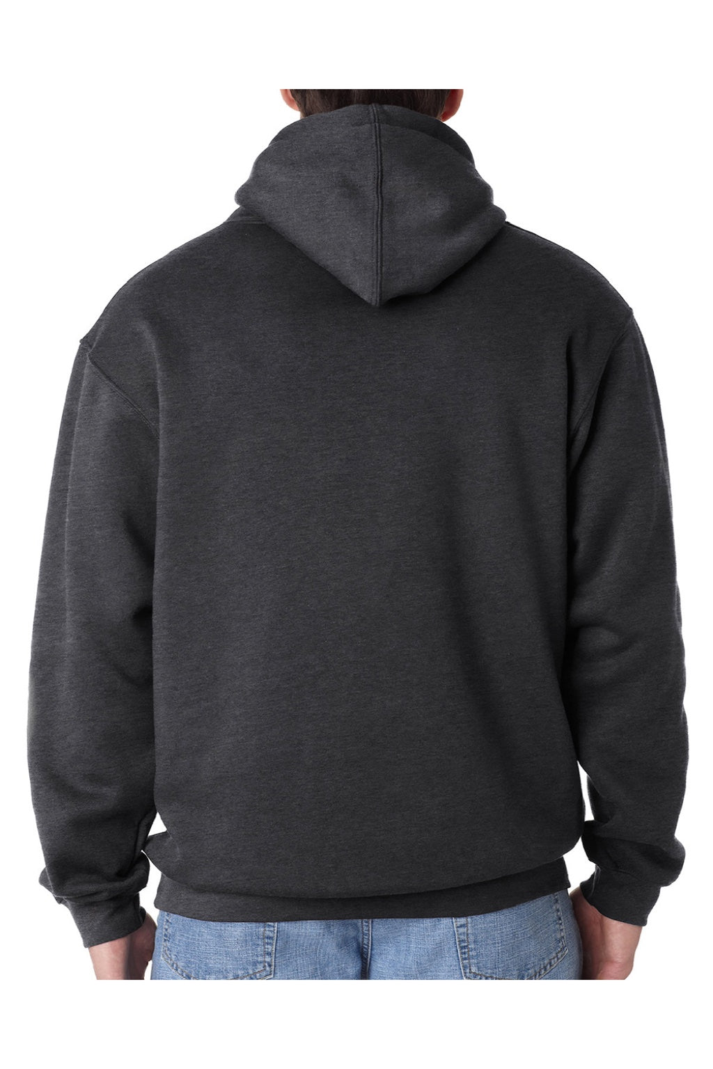 Bayside BA960 Mens USA Made Hooded Sweatshirt Hoodie w/ Pouch Pocket Heather Charcoal Grey Model Back