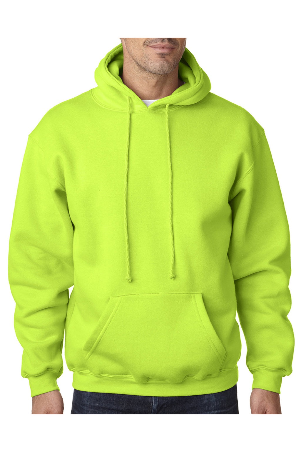 Bayside BA960 Mens USA Made Hooded Sweatshirt Hoodie w/ Pouch Pocket Lime Green Model Front