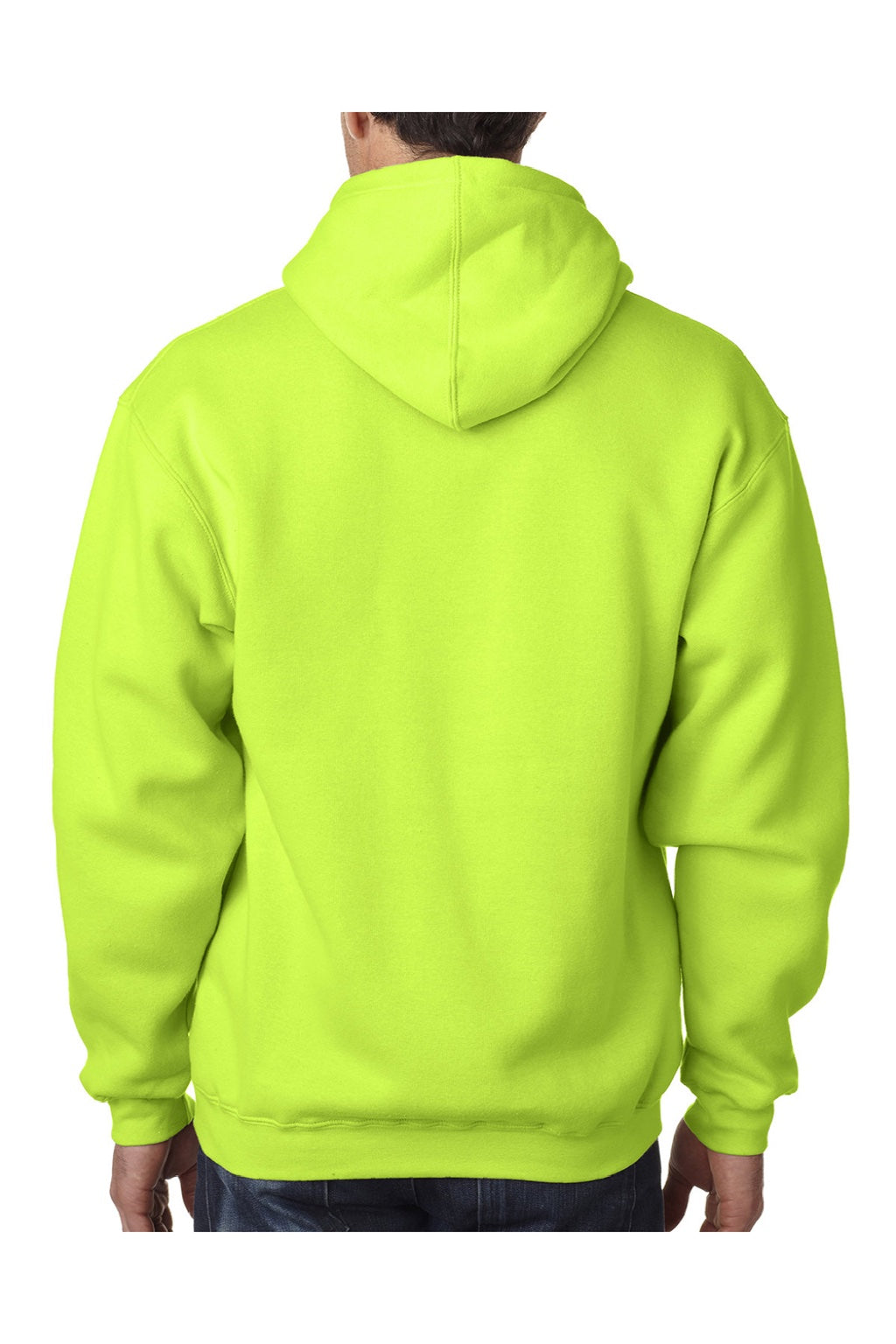 Bayside BA960 Mens USA Made Hooded Sweatshirt Hoodie w/ Pouch Pocket Lime Green Model Back