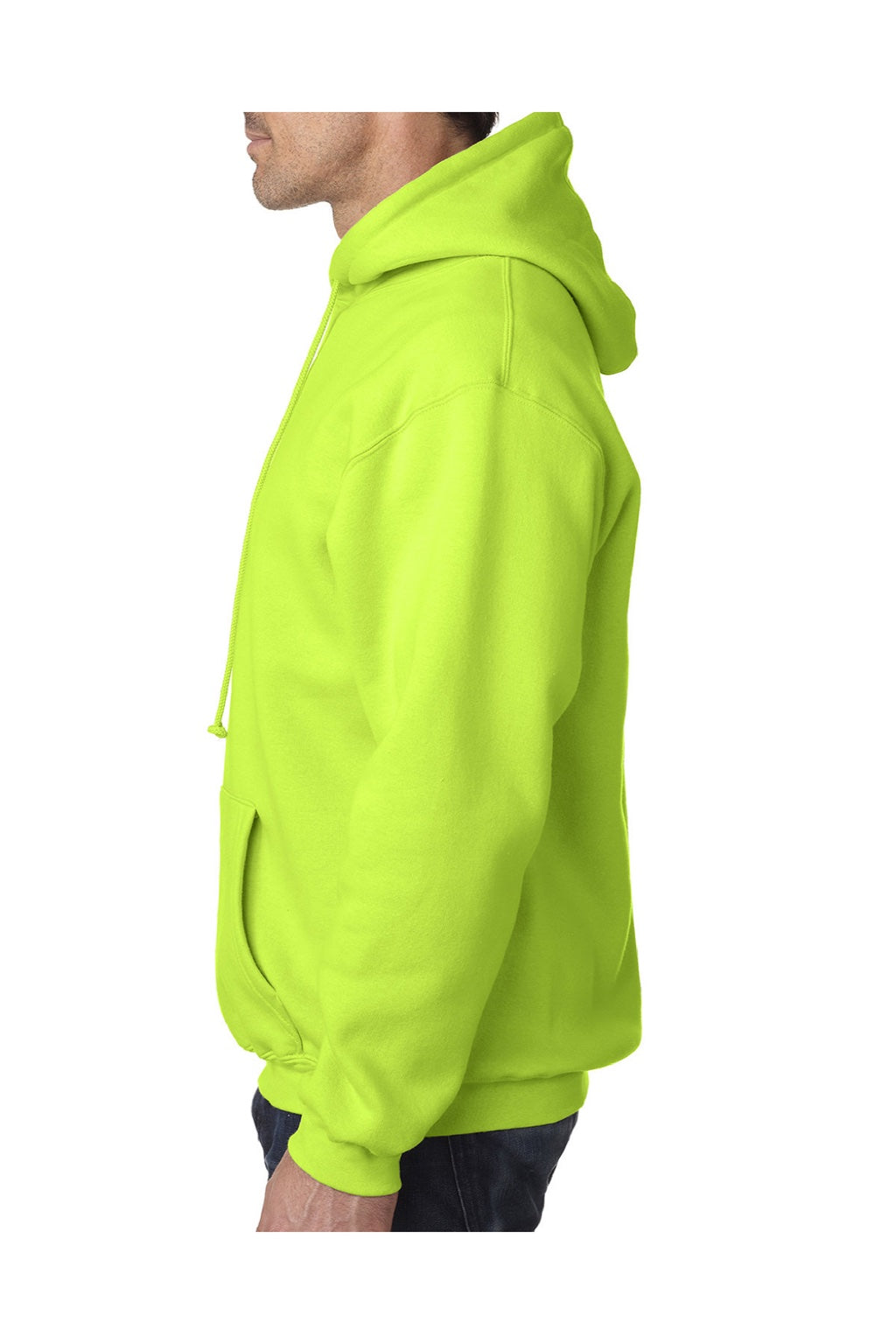Bayside BA960 Mens USA Made Hooded Sweatshirt Hoodie w/ Pouch Pocket Lime Green Model Side