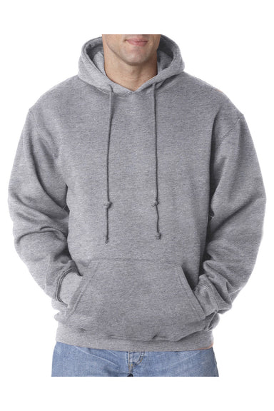Bayside BA960 Mens USA Made Hooded Sweatshirt Hoodie w/ Pouch Pocket Dark Ash Grey Model Front