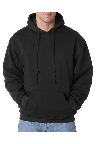 Bayside BA960 Mens USA Made Hooded Sweatshirt Hoodie Black Model Front