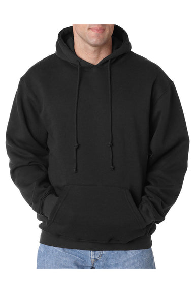 Bayside BA960 Mens USA Made Hooded Sweatshirt Hoodie w/ Pouch Pocket Black Model Front