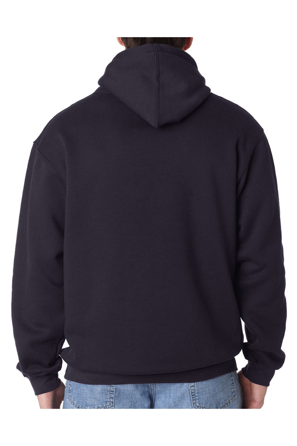 Bayside BA960 Mens USA Made Hooded Sweatshirt Hoodie w/ Pouch Pocket Navy Blue Model Back