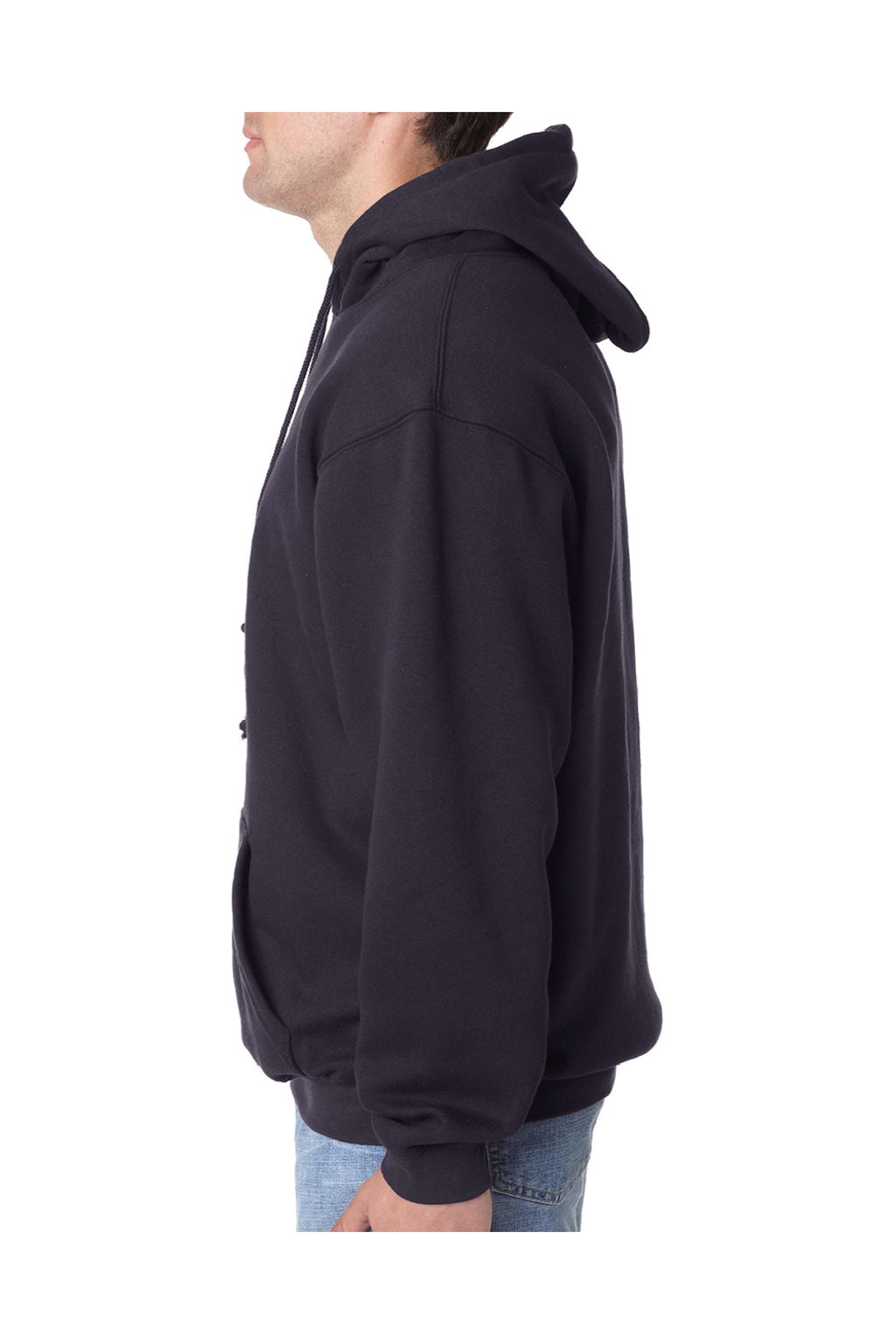 Bayside BA960 Mens USA Made Hooded Sweatshirt Hoodie w/ Pouch Pocket Navy Blue Model Side