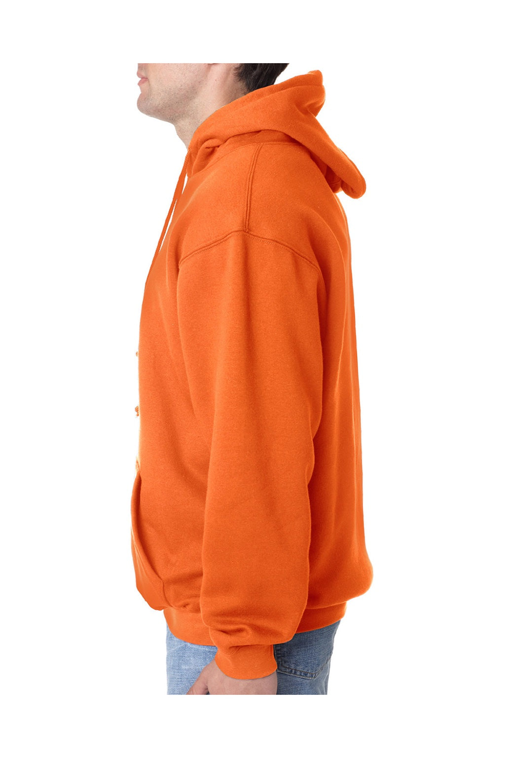 Bayside BA960 Mens USA Made Hooded Sweatshirt Hoodie w/ Pouch Pocket Bright Orange Model Side