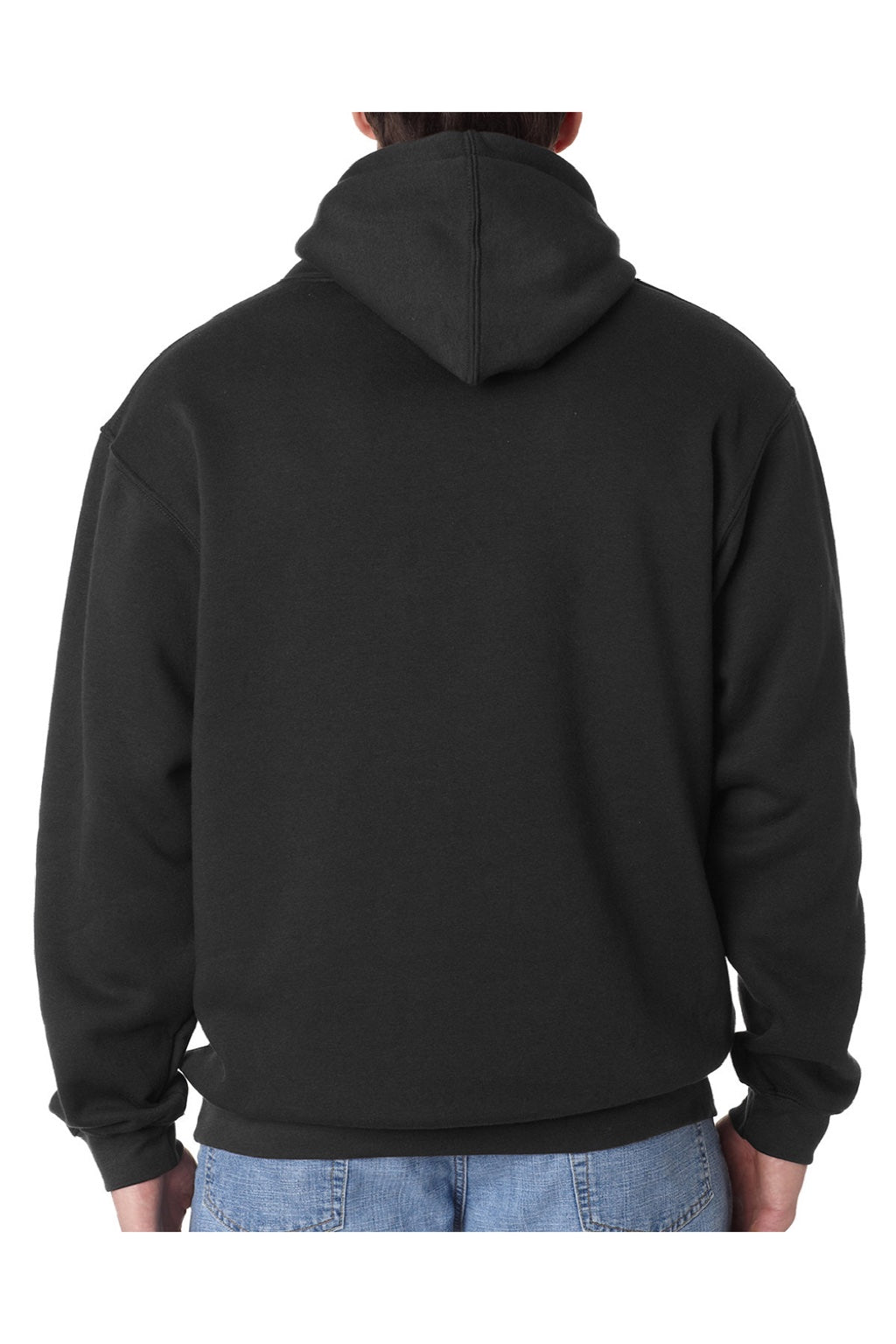 Bayside BA960 Mens USA Made Hooded Sweatshirt Hoodie w/ Pouch Pocket Black Model Side