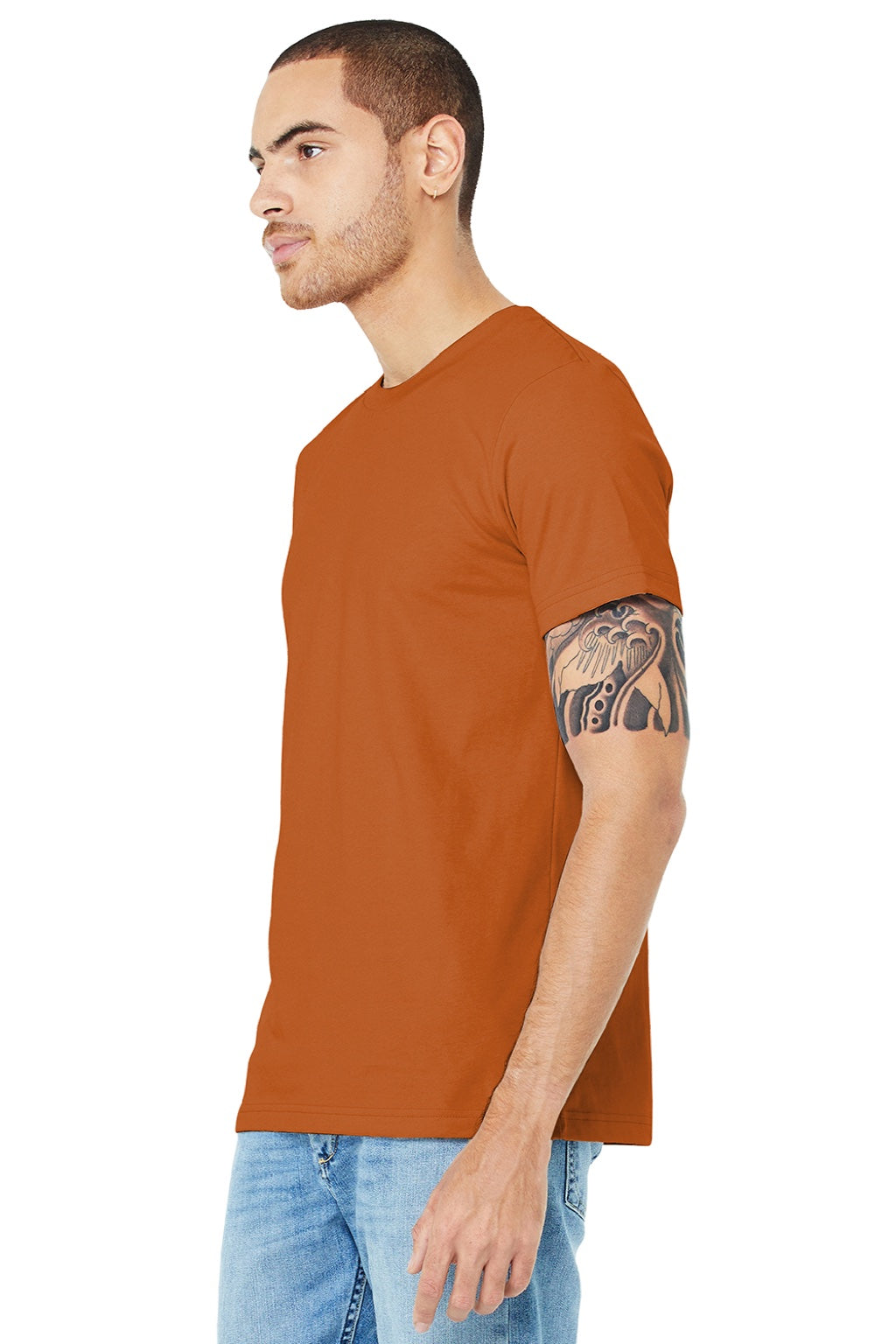 Bella + Canvas BC3001/3001 Mens Jersey Short Sleeve Crewneck T-Shirt Autumn Orange Model 3Q