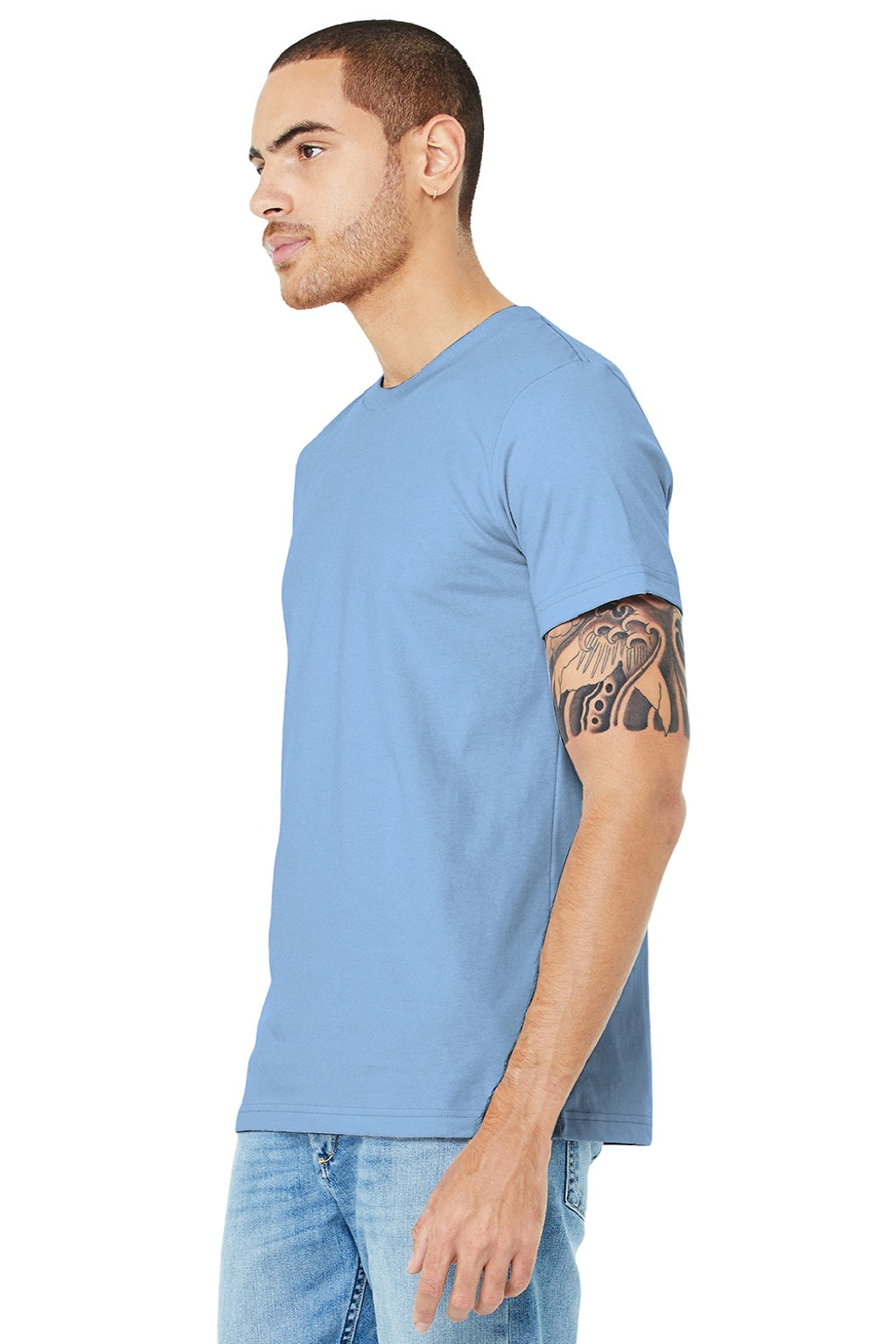 Bella + Canvas BC3001/3001 Mens Jersey Short Sleeve Crewneck T-Shirt Baby Blue Model 3Q