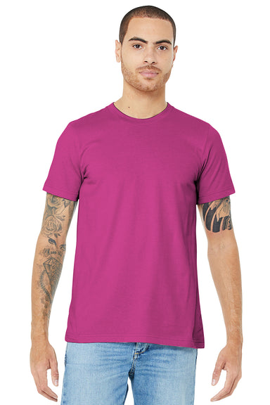Bella + Canvas BC3001/3001C Mens Jersey Short Sleeve Crewneck T-Shirt Berry Pink Model Front