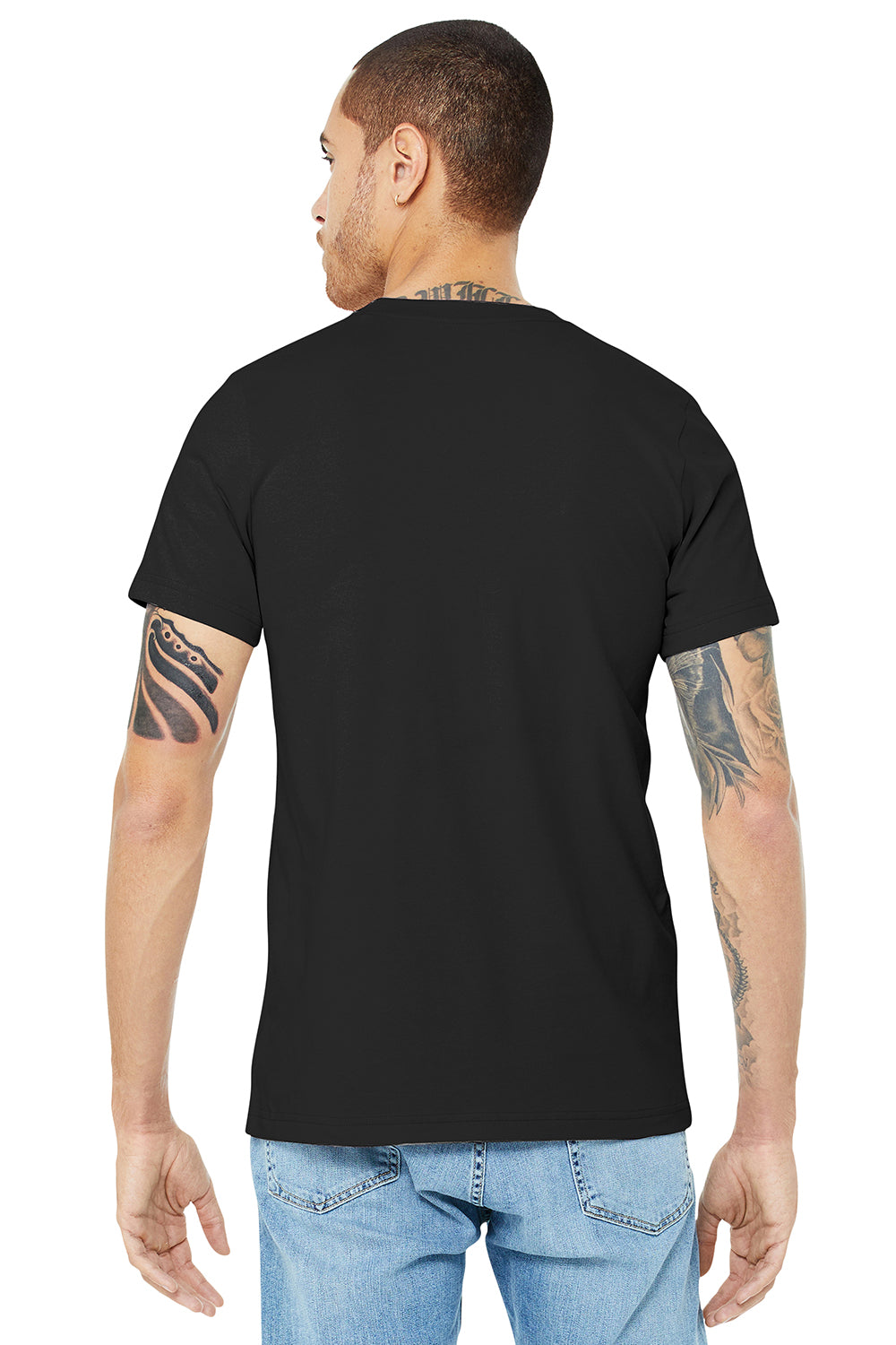 Bella + Canvas BC3001/3001C Mens Jersey Short Sleeve Crewneck T-Shirt Black Model Back
