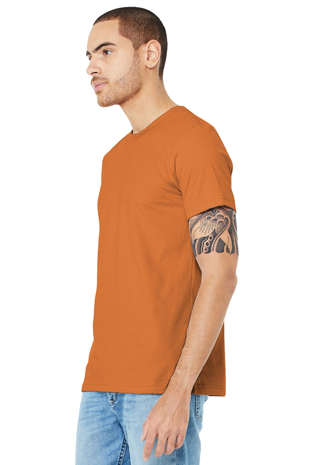 Bella + Canvas BC3001/3001 Mens Jersey Short Sleeve Crewneck T-Shirt Burnt Orange Model 3Q