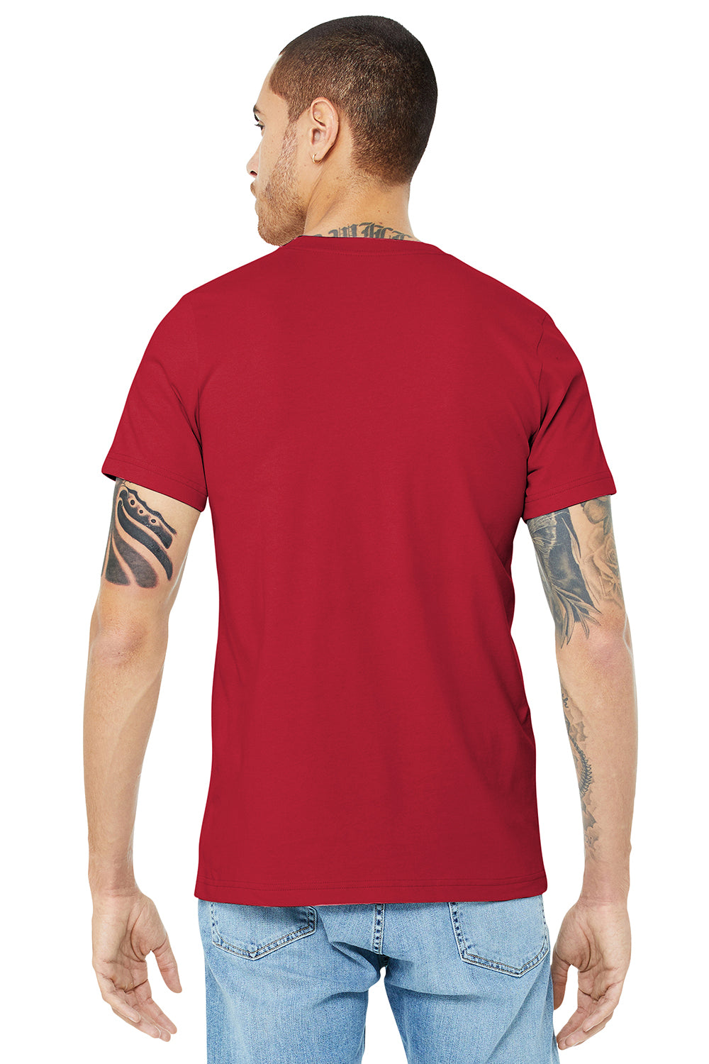 Bella + Canvas BC3001/3001C Mens Jersey Short Sleeve Crewneck T-Shirt Canvas Red Model Back