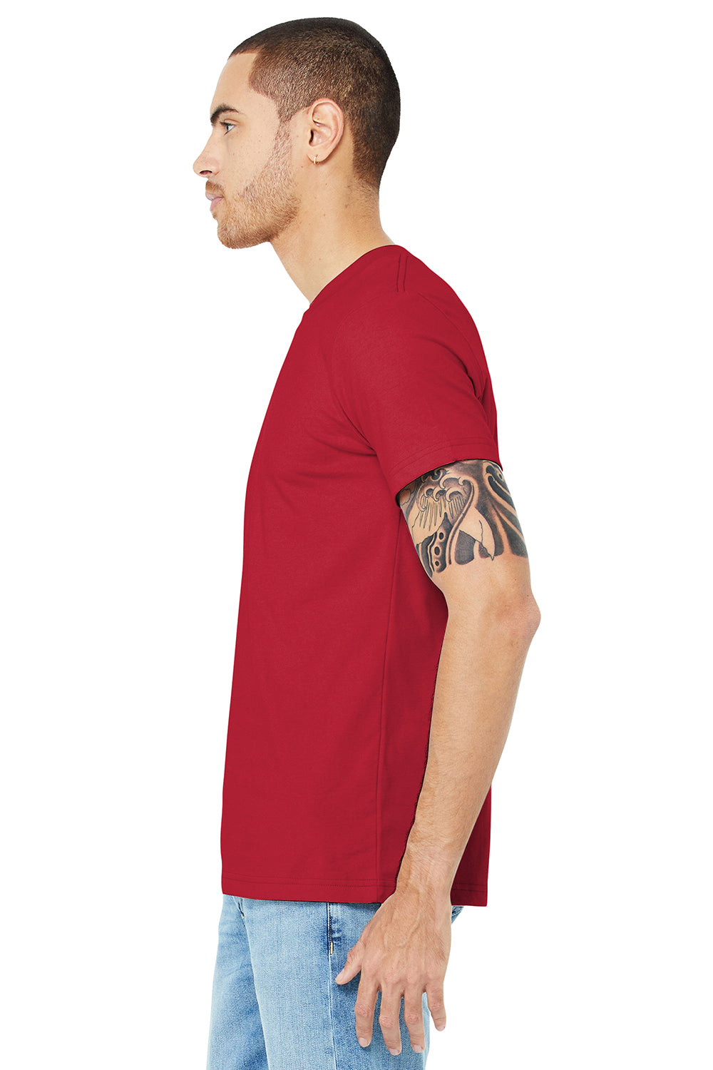 Bella + Canvas BC3001/3001C Mens Jersey Short Sleeve Crewneck T-Shirt Canvas Red Model Side