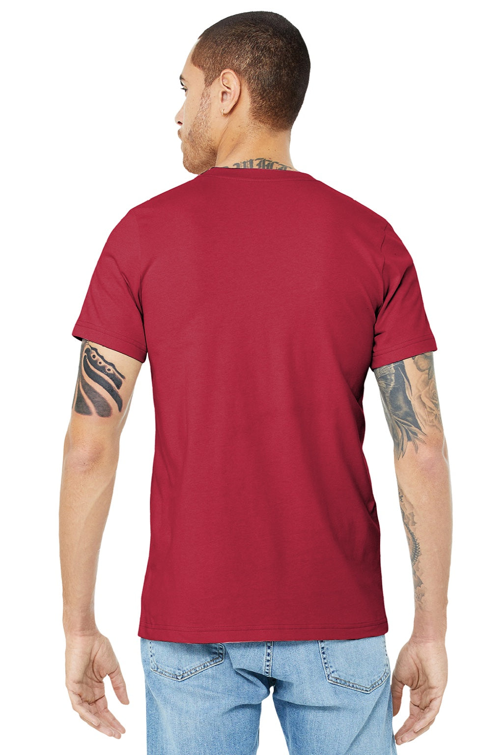Bella + Canvas BC3001/3001 Mens Jersey Short Sleeve Crewneck T-Shirt Cardinal Red Model Back