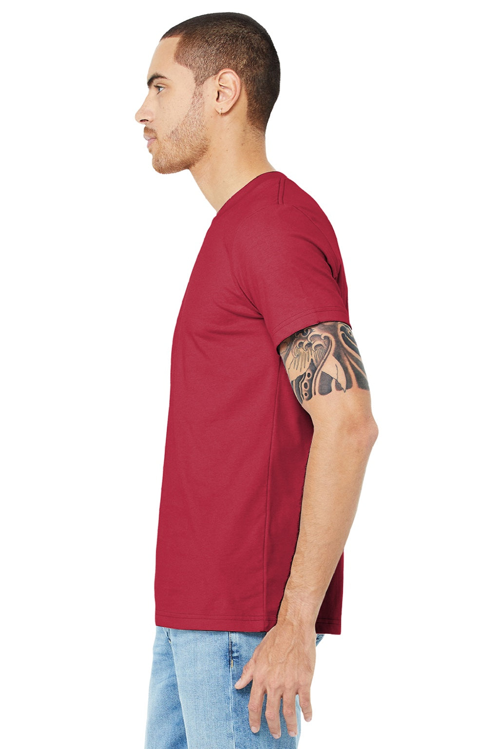 Bella + Canvas BC3001/3001 Mens Jersey Short Sleeve Crewneck T-Shirt Cardinal Red Model Side