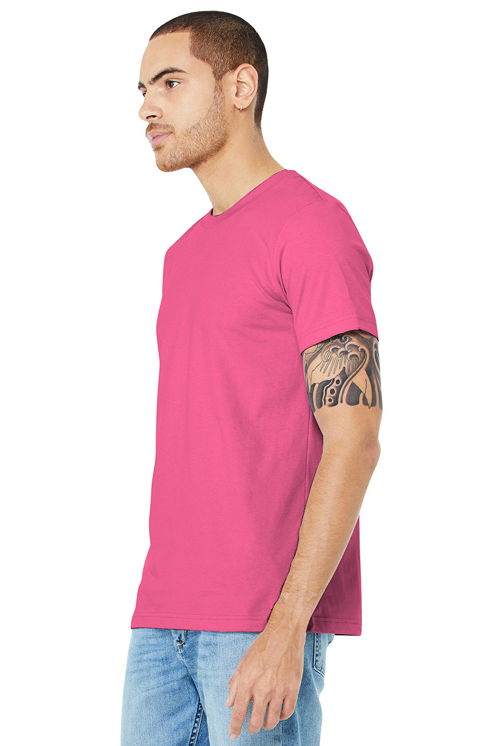 Bella + Canvas BC3001/3001C Mens Jersey Short Sleeve Crewneck T-Shirt Charity Pink Model 3Q