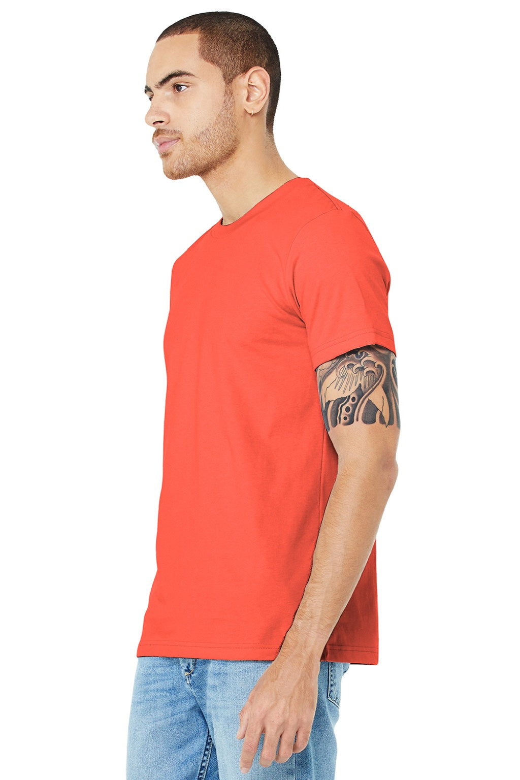 Bella + Canvas BC3001/3001 Mens Jersey Short Sleeve Crewneck T-Shirt Coral Model 3Q