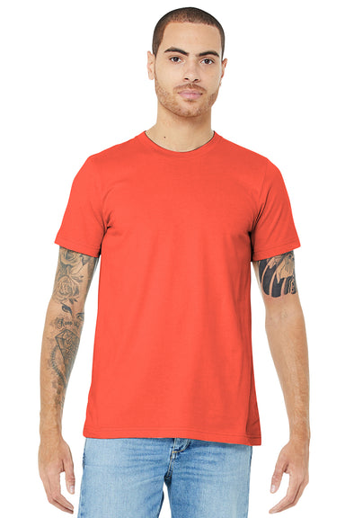Bella + Canvas BC3001/3001C Mens Jersey Short Sleeve Crewneck T-Shirt Coral Model Front