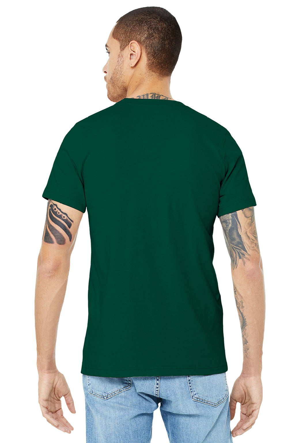 Bella + Canvas BC3001/3001 Mens Jersey Short Sleeve Crewneck T-Shirt Evergreen Model Back