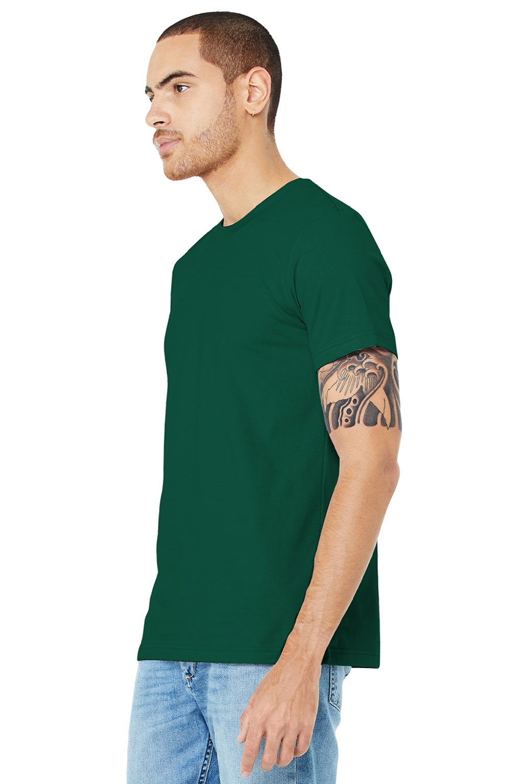 Bella + Canvas BC3001/3001 Mens Jersey Short Sleeve Crewneck T-Shirt Forest Green Model 3Q