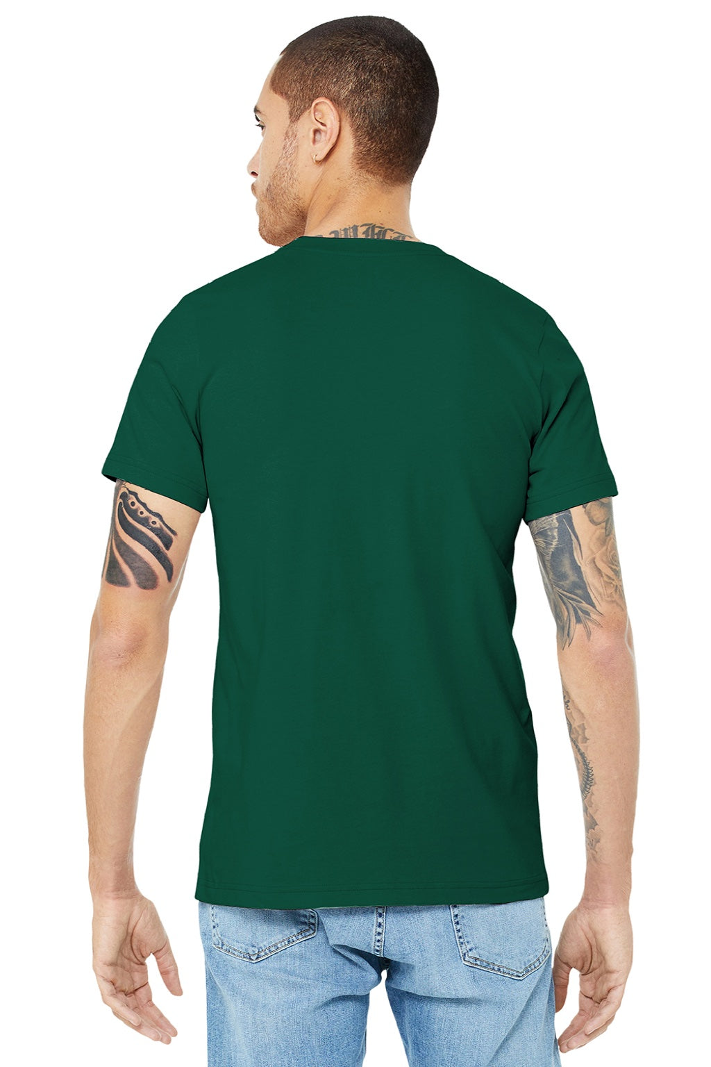 Bella + Canvas BC3001/3001 Mens Jersey Short Sleeve Crewneck T-Shirt Forest Green Model Back