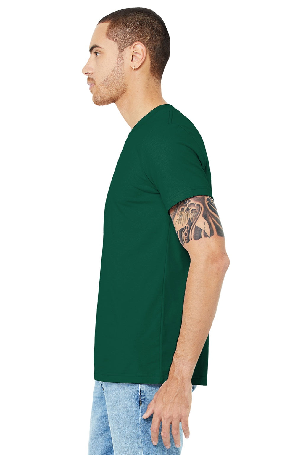 Bella + Canvas BC3001/3001 Mens Jersey Short Sleeve Crewneck T-Shirt Forest Green Model Side