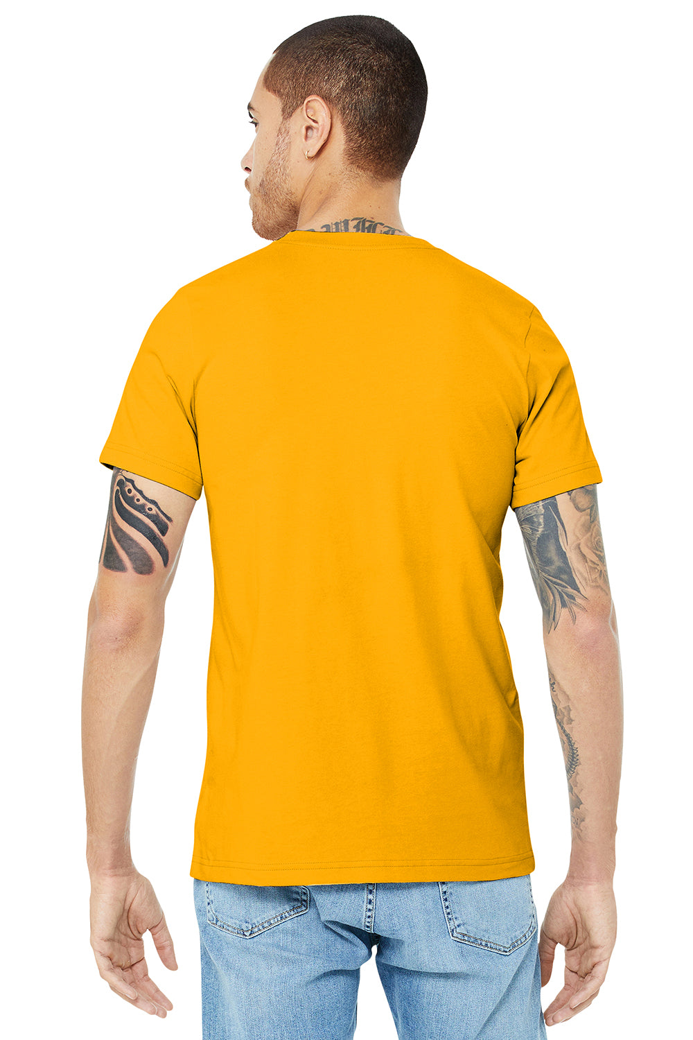 Bella + Canvas BC3001/3001C Mens Jersey Short Sleeve Crewneck T-Shirt Gold Model Back