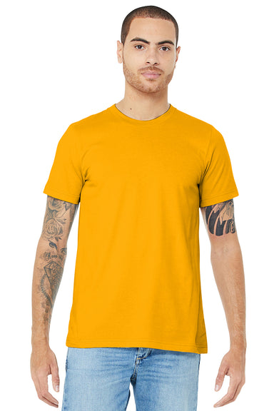 Bella + Canvas BC3001/3001C Mens Jersey Short Sleeve Crewneck T-Shirt Gold Model Front