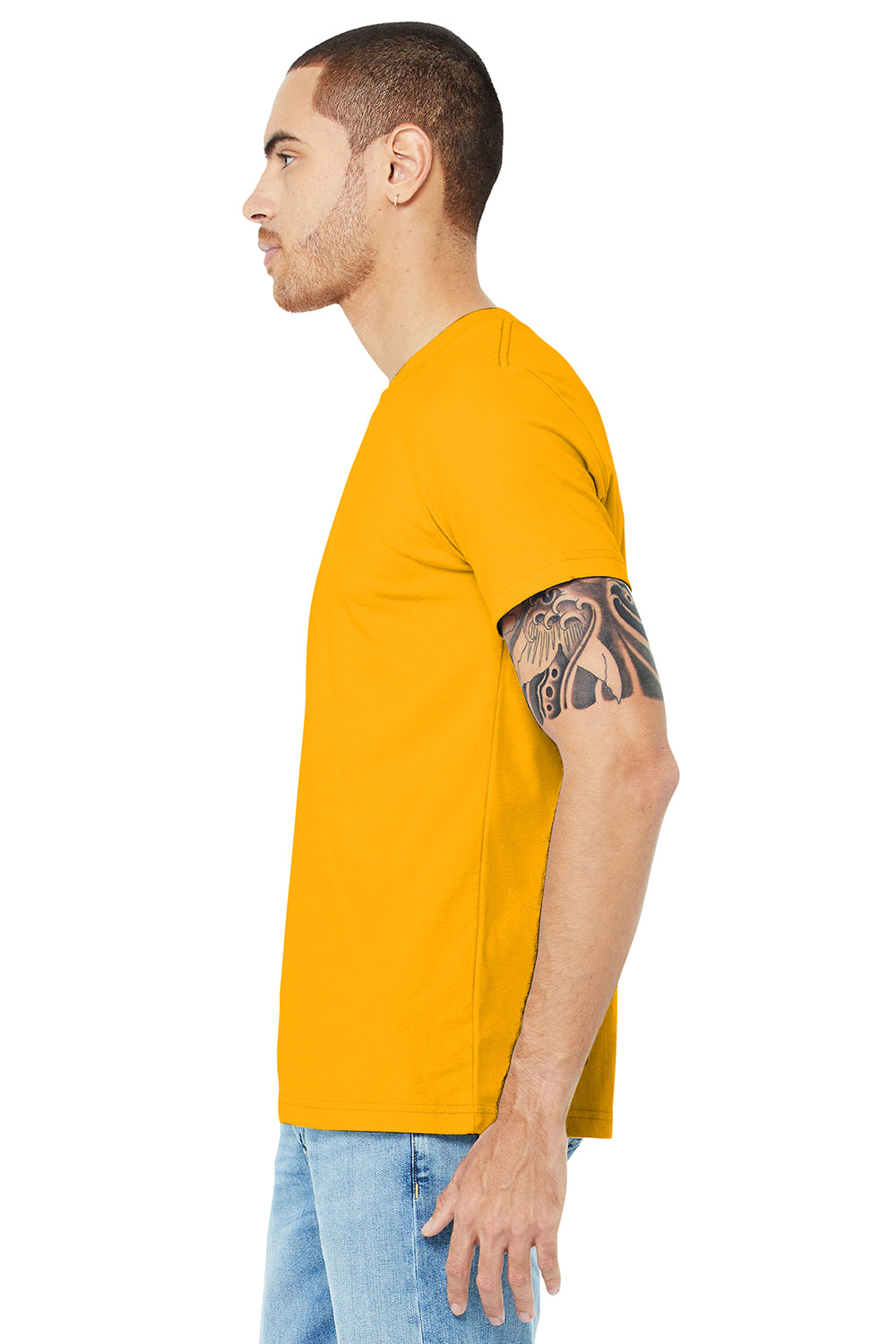 Bella + Canvas BC3001/3001C Mens Jersey Short Sleeve Crewneck T-Shirt Gold Model Side