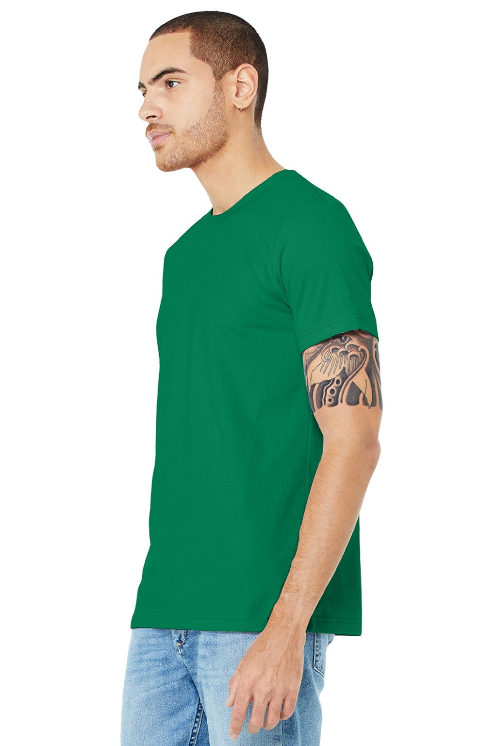 Bella + Canvas BC3001/3001 Mens Jersey Short Sleeve Crewneck T-Shirt Kelly Green Model 3Q