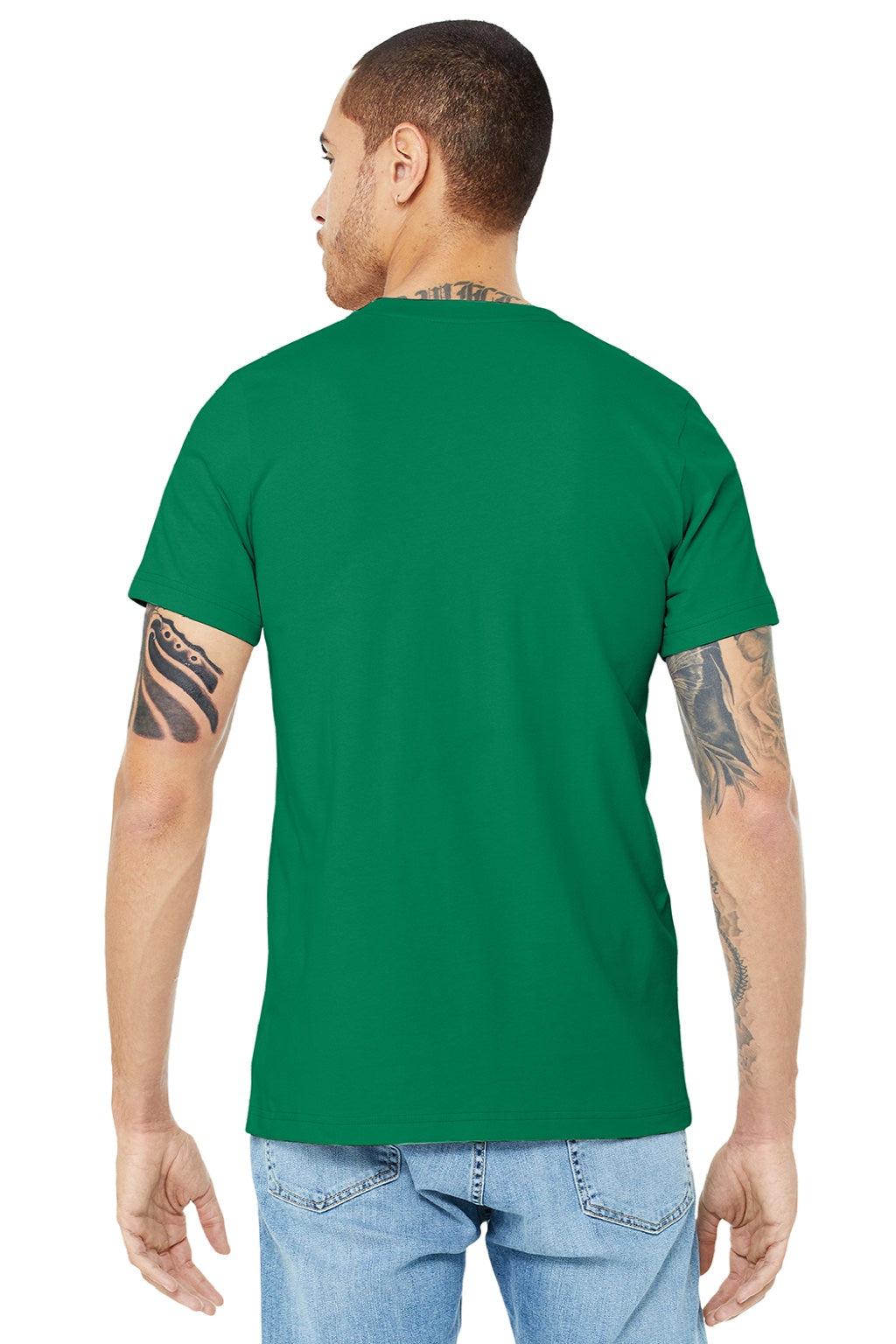 Bella + Canvas BC3001/3001 Mens Jersey Short Sleeve Crewneck T-Shirt Kelly Green Model Back