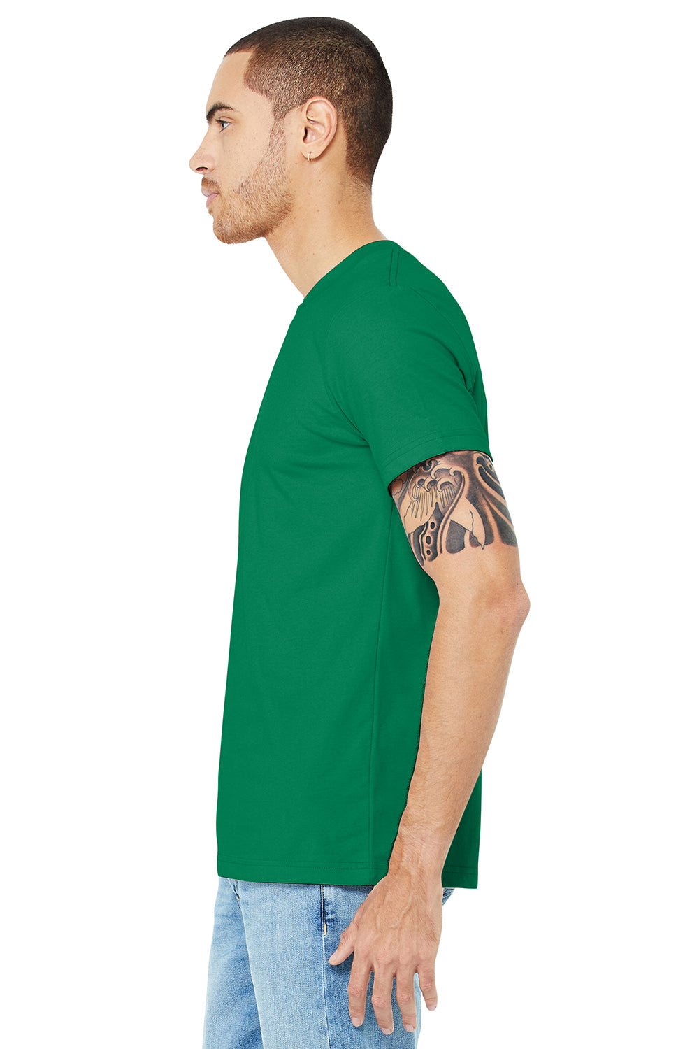 Bella + Canvas BC3001/3001C Mens Jersey Short Sleeve Crewneck T-Shirt Kelly Green Model Side