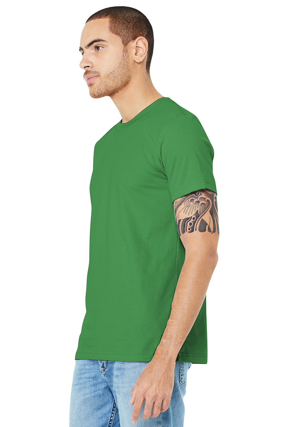 Bella + Canvas BC3001/3001C Mens Jersey Short Sleeve Crewneck T-Shirt Leaf Green Model 3Q