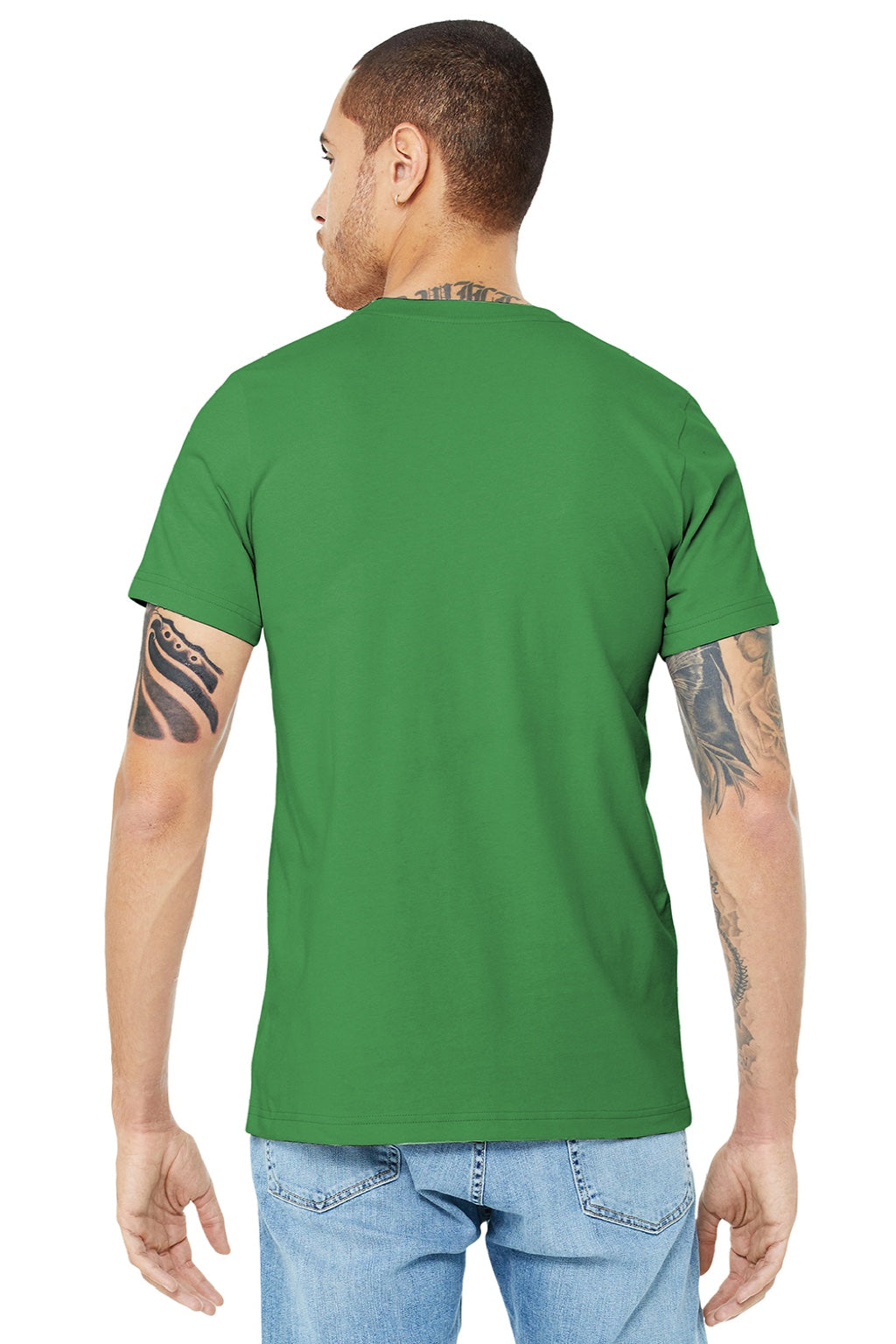 Bella + Canvas BC3001/3001 Mens Jersey Short Sleeve Crewneck T-Shirt Leaf Green Model Back