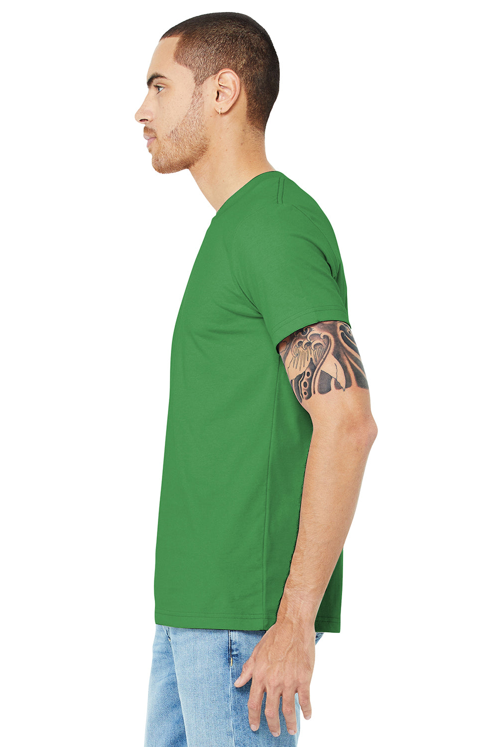 Bella + Canvas BC3001/3001C Mens Jersey Short Sleeve Crewneck T-Shirt Leaf Green Model Side