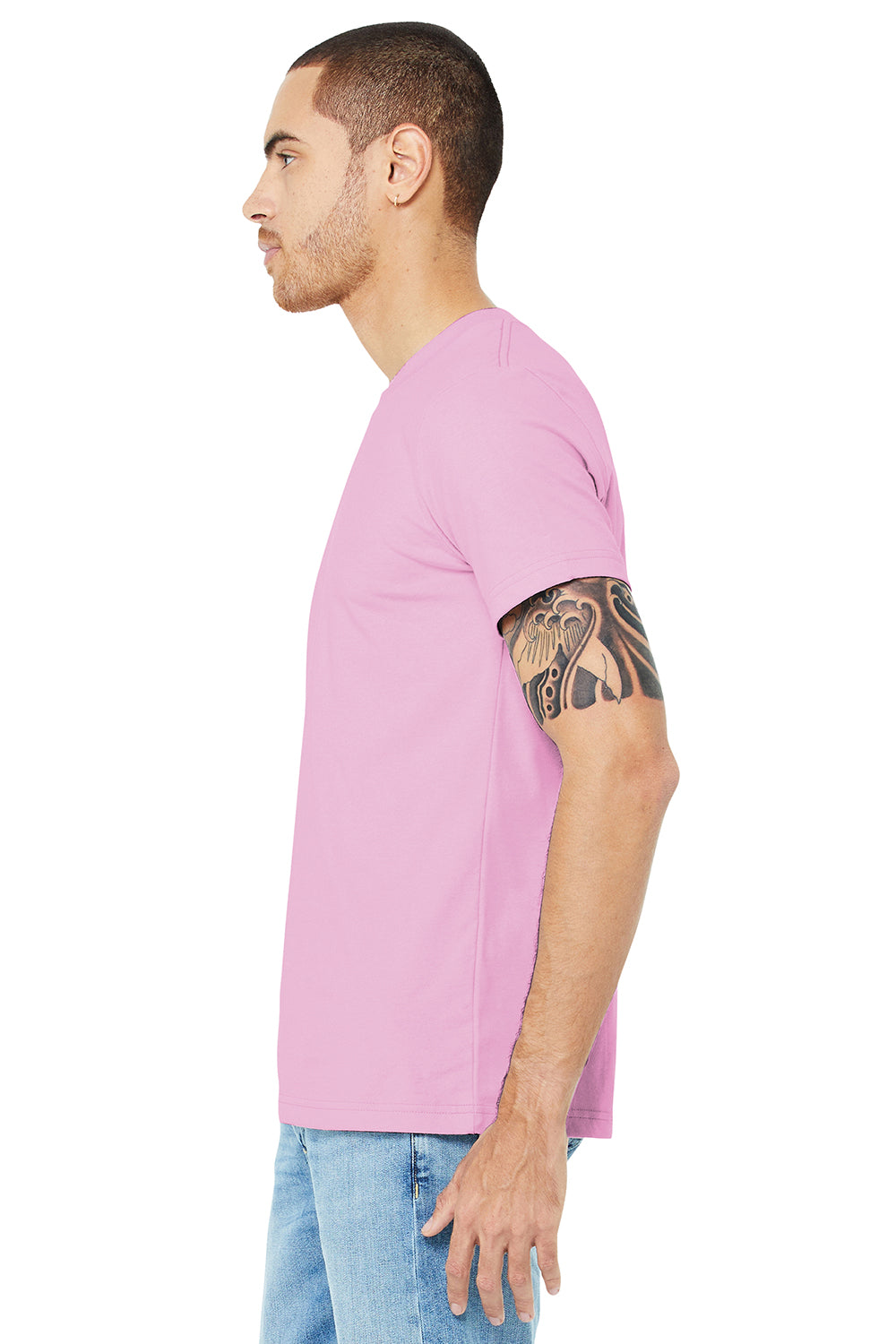 Bella + Canvas BC3001/3001C Mens Jersey Short Sleeve Crewneck T-Shirt Lilac Pink Model Side